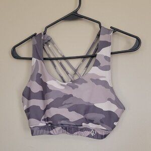Embrace Your Love Gray Camo Sports Bra With Strappy Back Size M